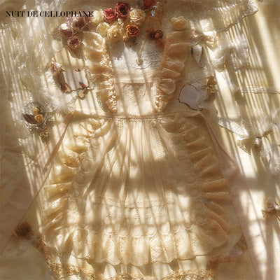 Nuit De Cellophane~Elegant Lolita Lace Beige Apron Dress free size beige apron 