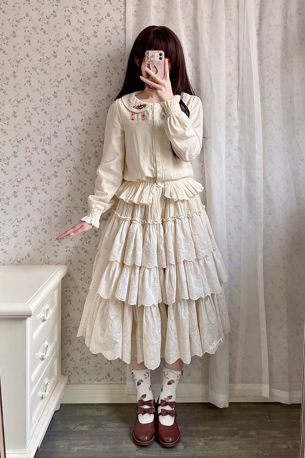 (BFM)Miss Point~Customized Lolita Skirt Embroidery Lace Cotton Lolita Skirt 31828:370794