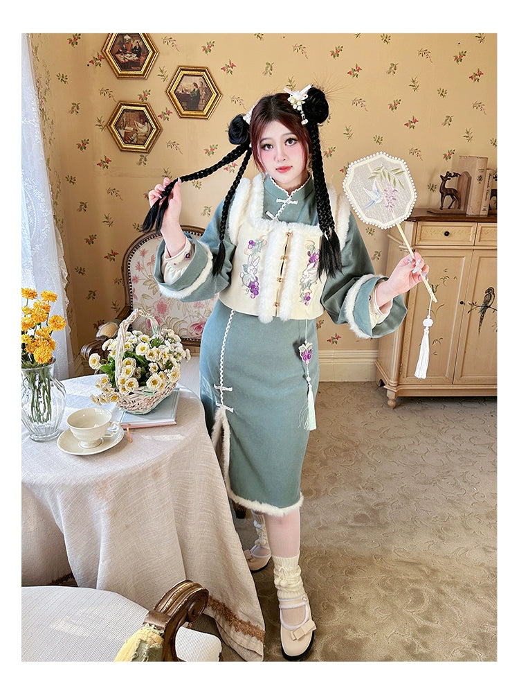 Yingtang~Winter Lolita Dress Chinese Style Qi Lolita Vest Dress Suit   