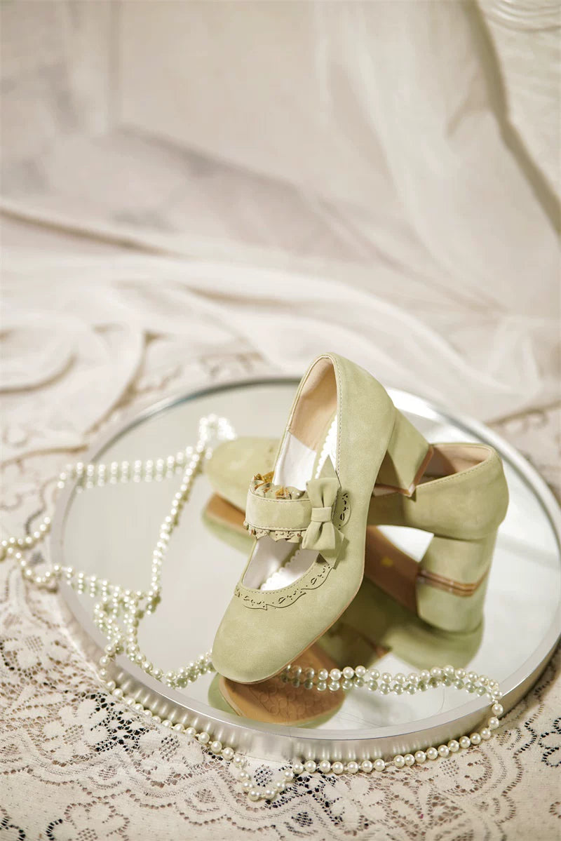 Heidi Manor - Classic Lolita Chunky Heels Shoes, Cutout Trims 44499:812258