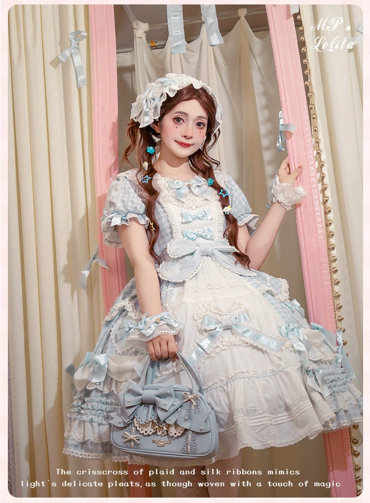 Mademoiselle Pearl - Heart Woven Concerto - IP Collab Sweet Lolita OP Dress, Bow Accents