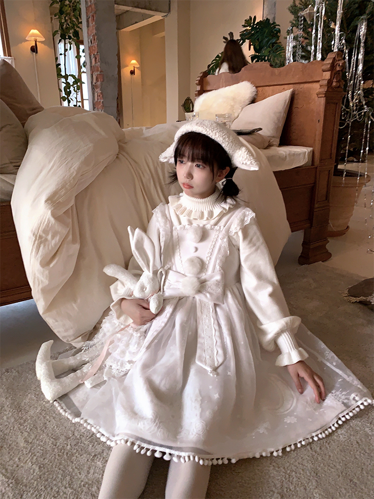 To Alice~Snow Moon Castle~Sweet Lolita Jumper Dress Set Christmas Plush Cape   