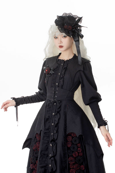 (BFM)Sweet Dreams~Vintage Gothic Rose Wedding Sweet Dream Lolita Dress Free size Black hat 