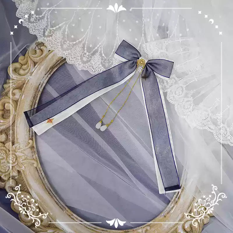 NyaNya - Bright Moon On The Sea - Lolita Headdress and Accessories long tail side clip(1 piece)-blue white