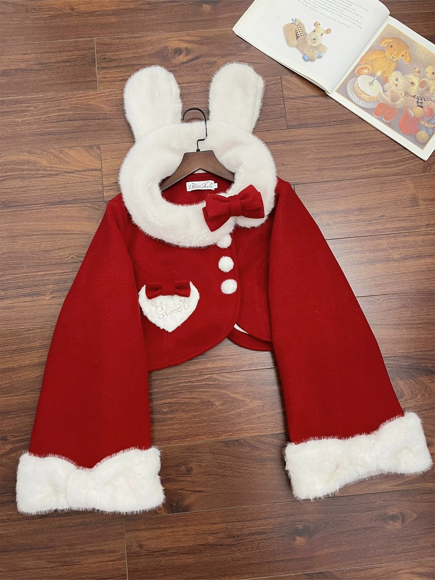 Rabbit Heart Knot - Sweet Lolita Winter Short Coat, Detachable Bunny-Ear Collar 45891:866902