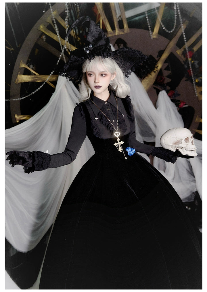 With PUJI~Enigmatic Night Poem~Halloween Gothic Lolita Fishbone Bustier Dress Embroidered Coat 39968:648100