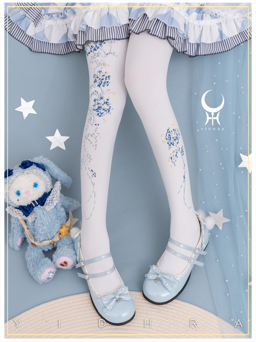 Yidhra~Resplendent flower Qiki~Elegant Lolita Pantyhose Velvet Pantyhoses Summer Free size White thick · Velvet 120D 