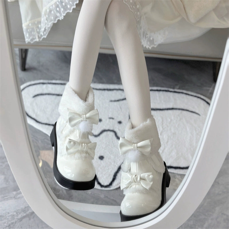 Jiangjiang Biscuit - Kawaii Lolita Winter Boots, Bow-Adorned 44180:797810