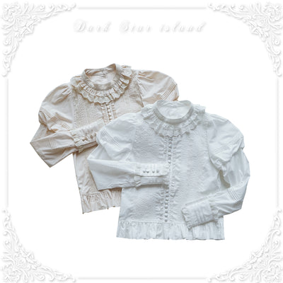 Dark Star Island~Cotton Lolita Blouse Long Sleeve Lace Shirt   
