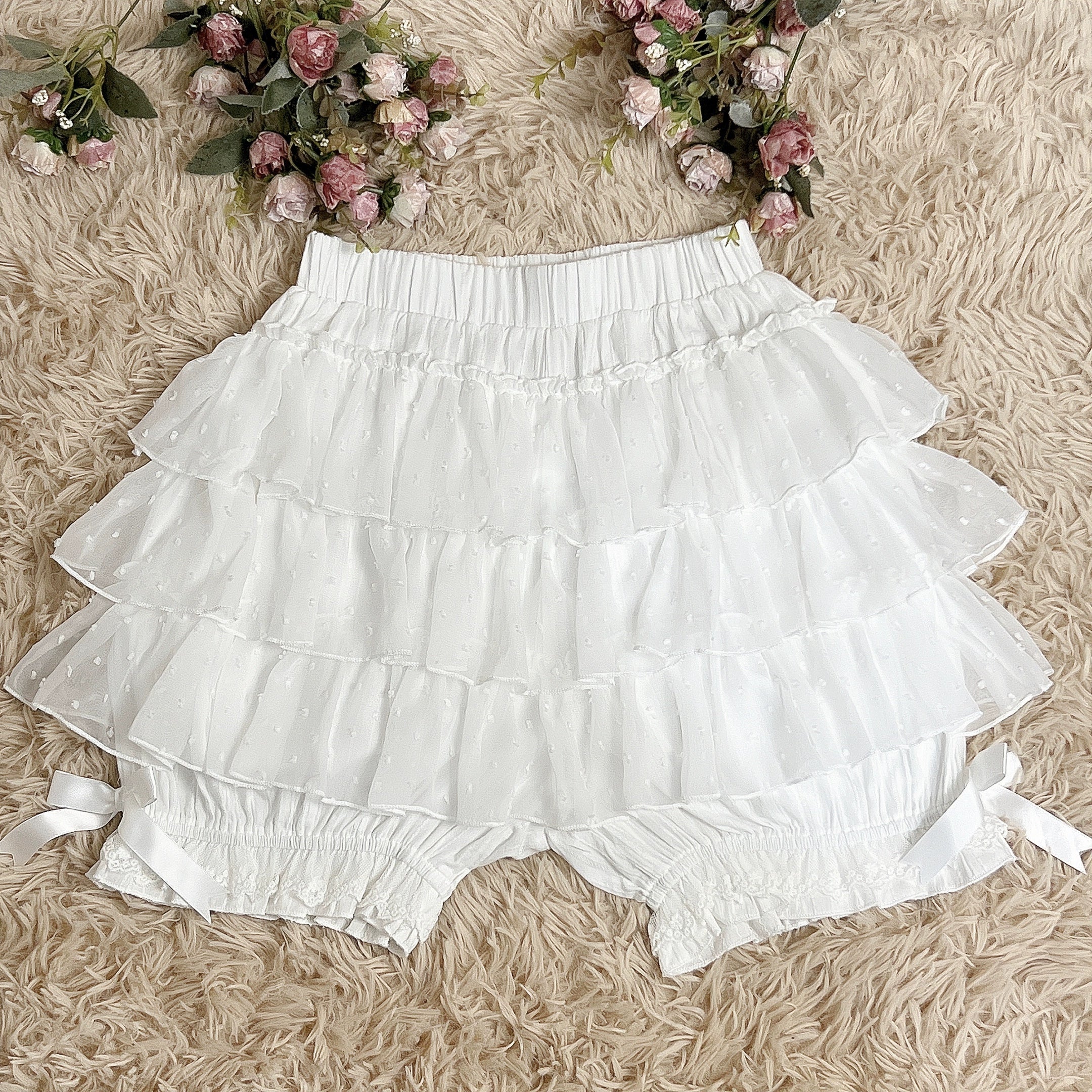 DMFS Lolita - Daily Lolita Bloomers Safety Anti-Flash Lace Shorts Milk white One Size