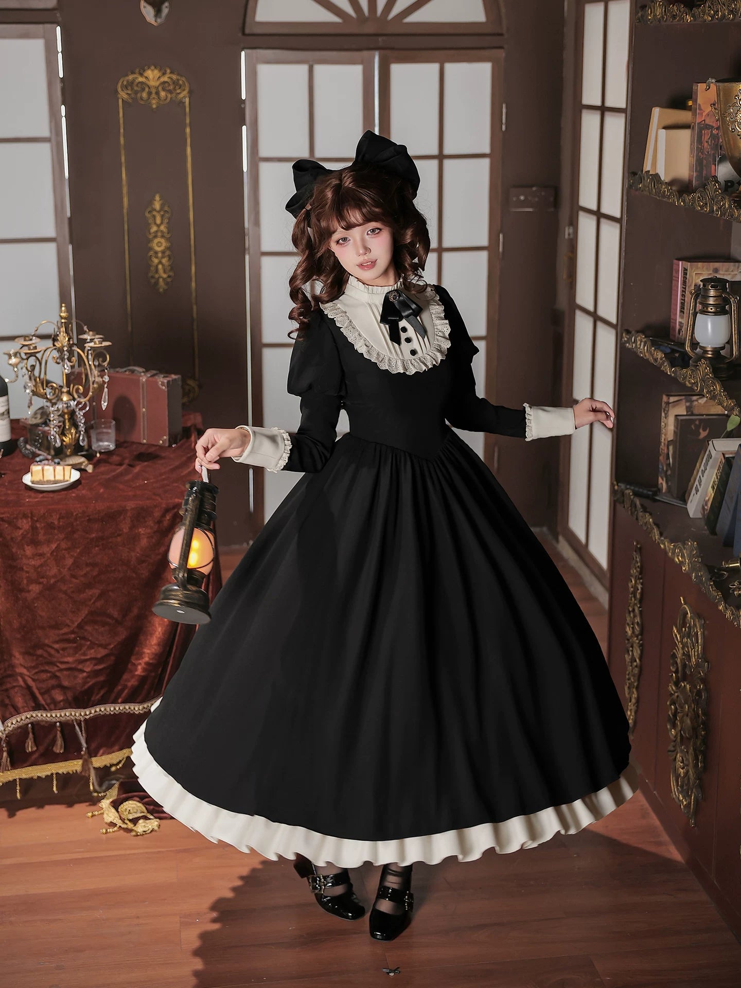 Miss Lita - Classic Lolita Maid OP Dress, Adjustable Flutter Sleeve Apron 45858:865797