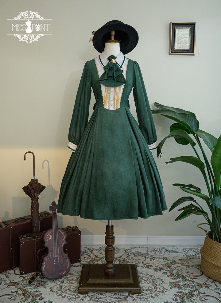 Miss Point~Golden Movement~Elegant Lolita OP Dress Long Sleeve Customized XS green 