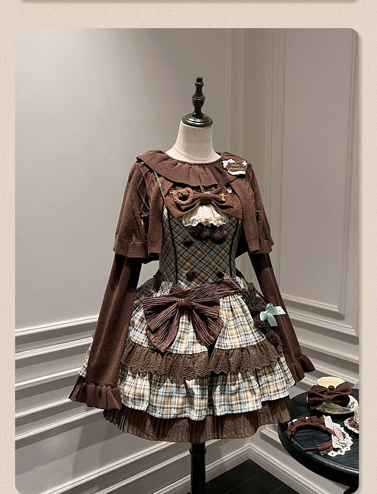 Tan Tuan - Chocolate Mint Day - Kawaii Lolita Jumper Dress, Tiered Ruffles, Sweater Cape 43470:777338