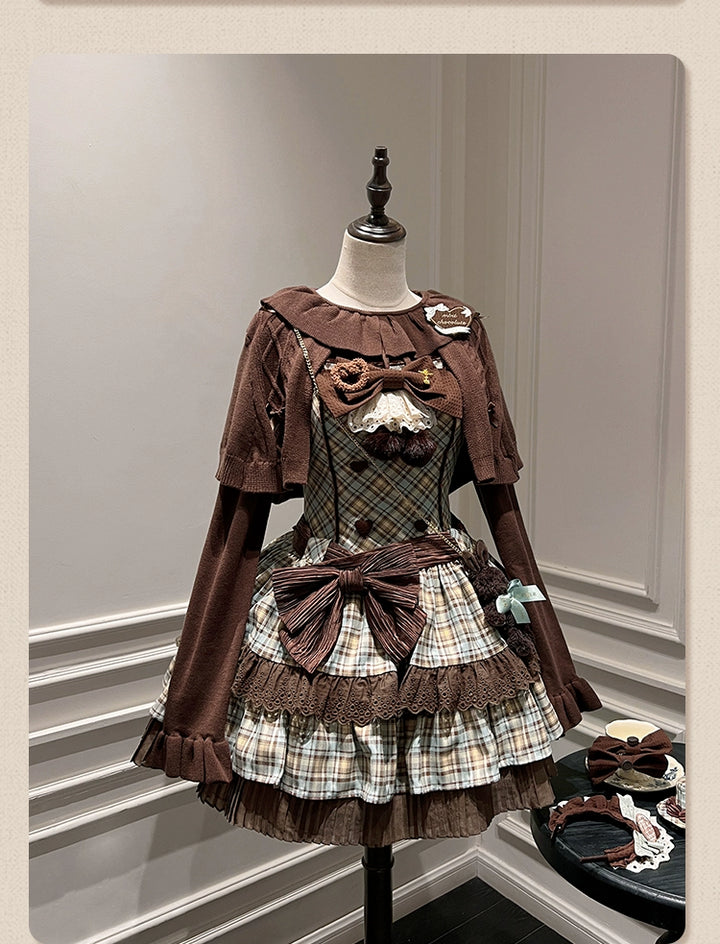 Tan Tuan - Chocolate Mint Day - Kawaii Lolita Jumper Dress, Tiered Ruffles, Sweater Cape 43470:777338