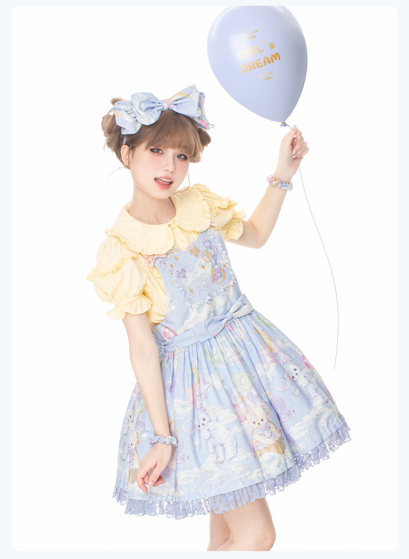 GD Lolita~Balloon Bear~Sweet Blue Short Sleeve OP and Salopette   
