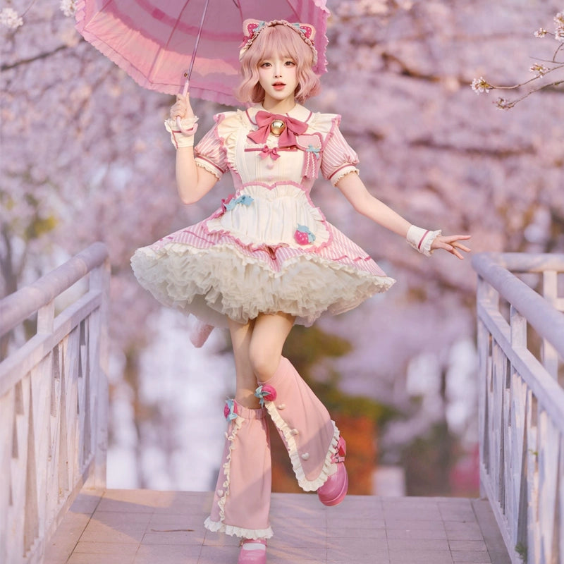 Sakurahime - Berry Bubble - Cute Lolita OP Dress Two Kawaii Styles S OP + apron (flower bud style)