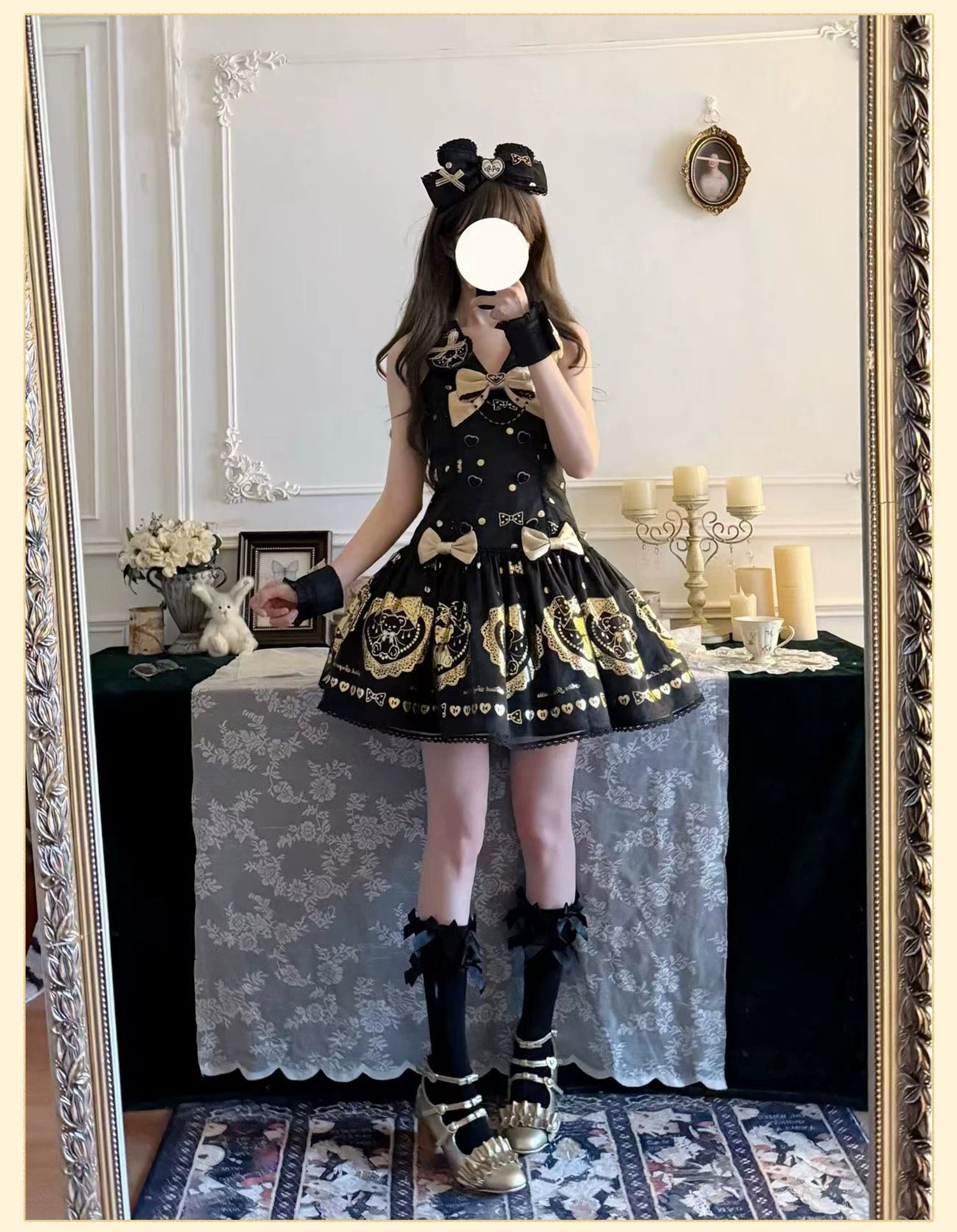 Brown Sugar Bear - Old School Lolita OP & Halter Dress, Bear Print 45249:842136