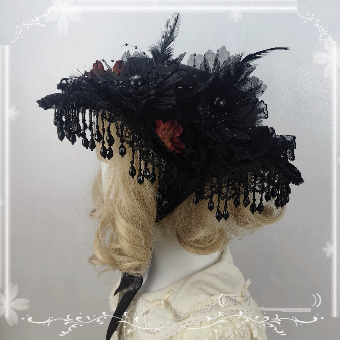 Cocoa Jam - Gothic Lolita Flat Hat, With Ribbon Ties 43904:789513