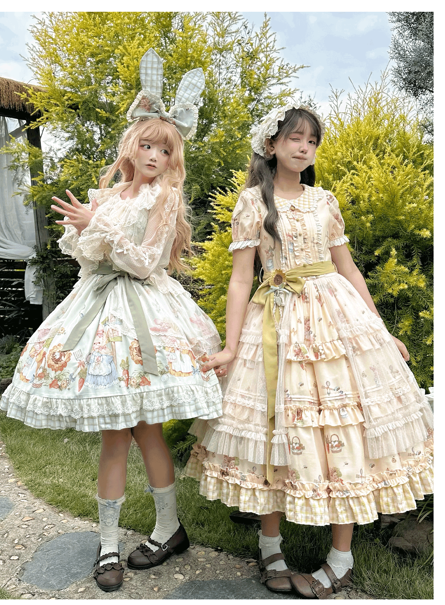 Bunny Harvest Season - Country Lolita Peter Pan Collar OP, Bunny Print JSK 44533:811864