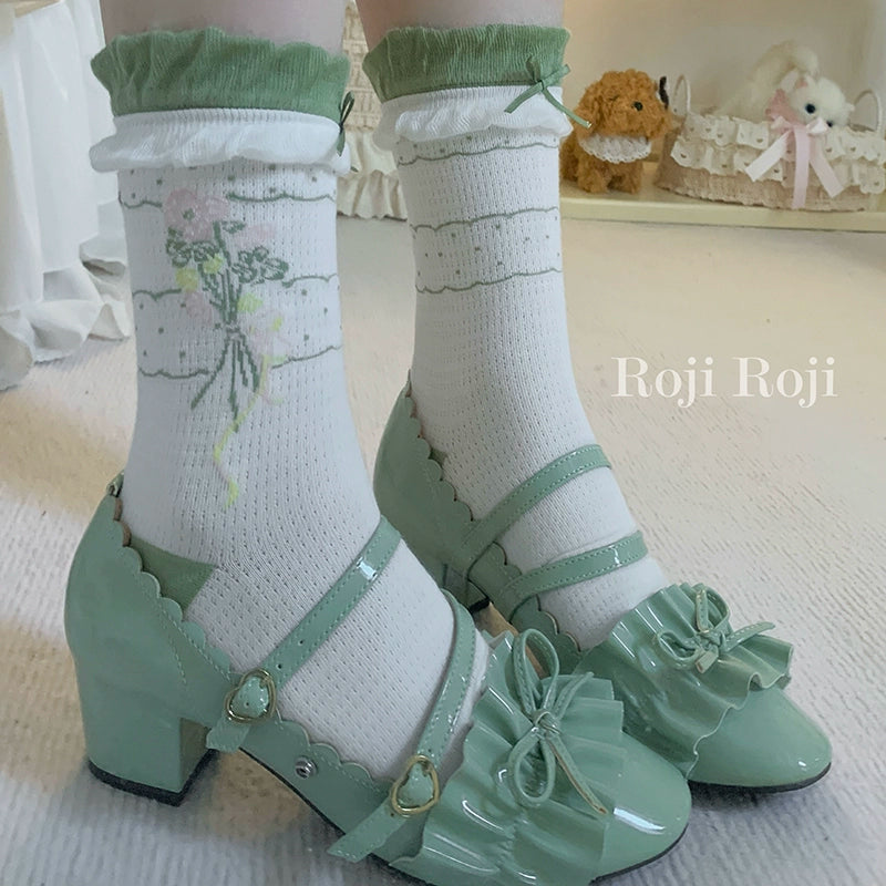 Roji Roji~Spring Floral~Sweet Cotton Lolita Ankle Socks   