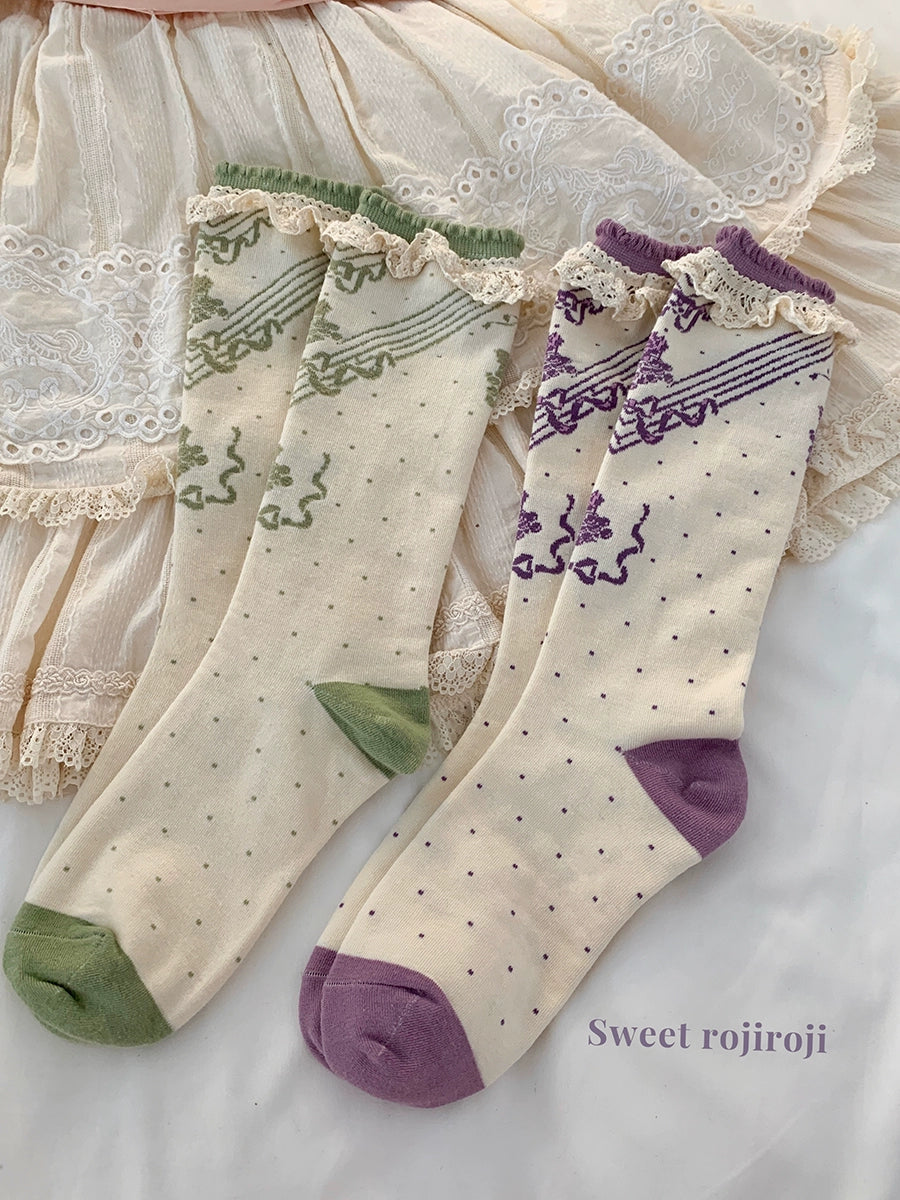 Roji Roji~Kawaii Lolita Bow Cotton Short Socks   