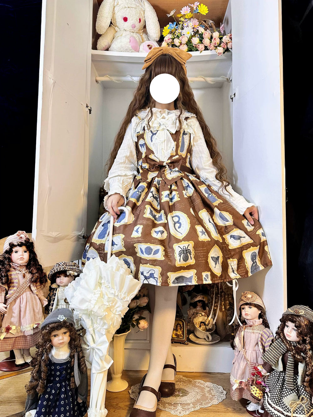 Magic Tea Party~Classic Lolita JSK with Elegant Art-Inspired Prints Gray-yellow JSK only M