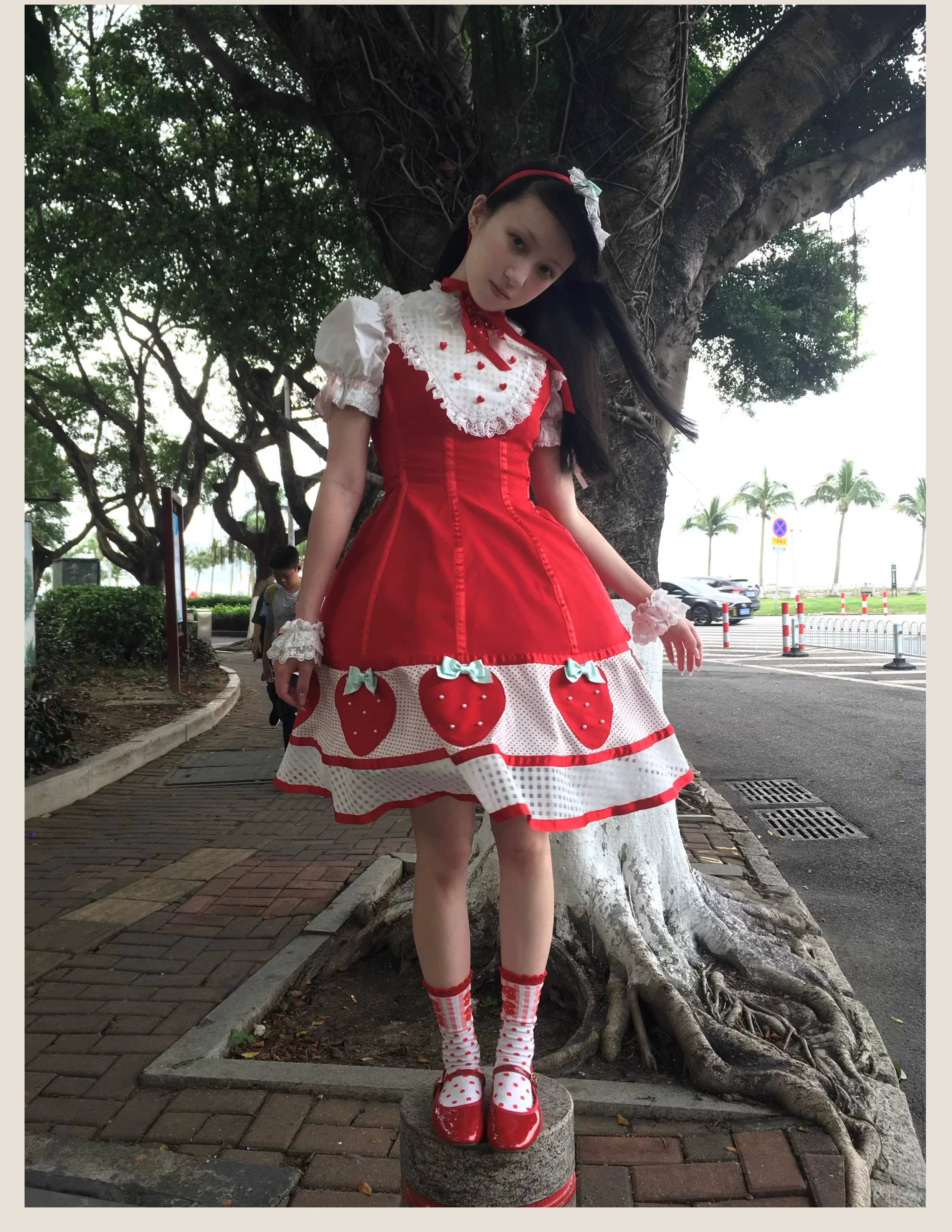 The Weird Strawberry Lady - Old School Lolita JSK, Hand-Studded Strawberry
