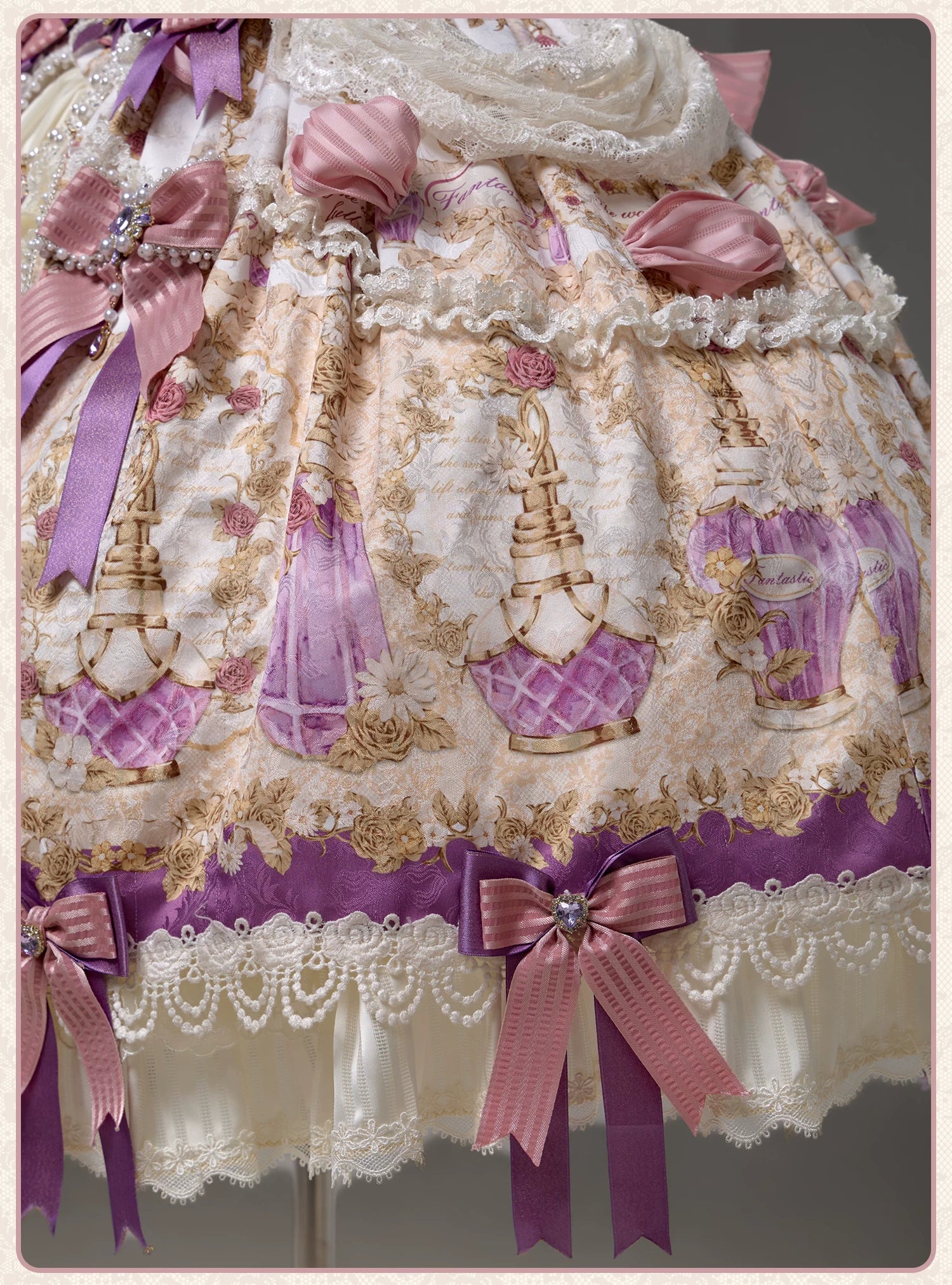 Antique Gem Fragrance - Gorgeous Classic Lolita Dress Set, Floral and Bottle Print 45483:851594