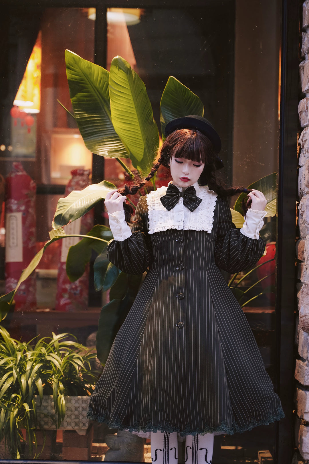 Strawberry Witch~Daily Lolita Coat Sherlock Style Lolita Coat Striped OP 34536:473210