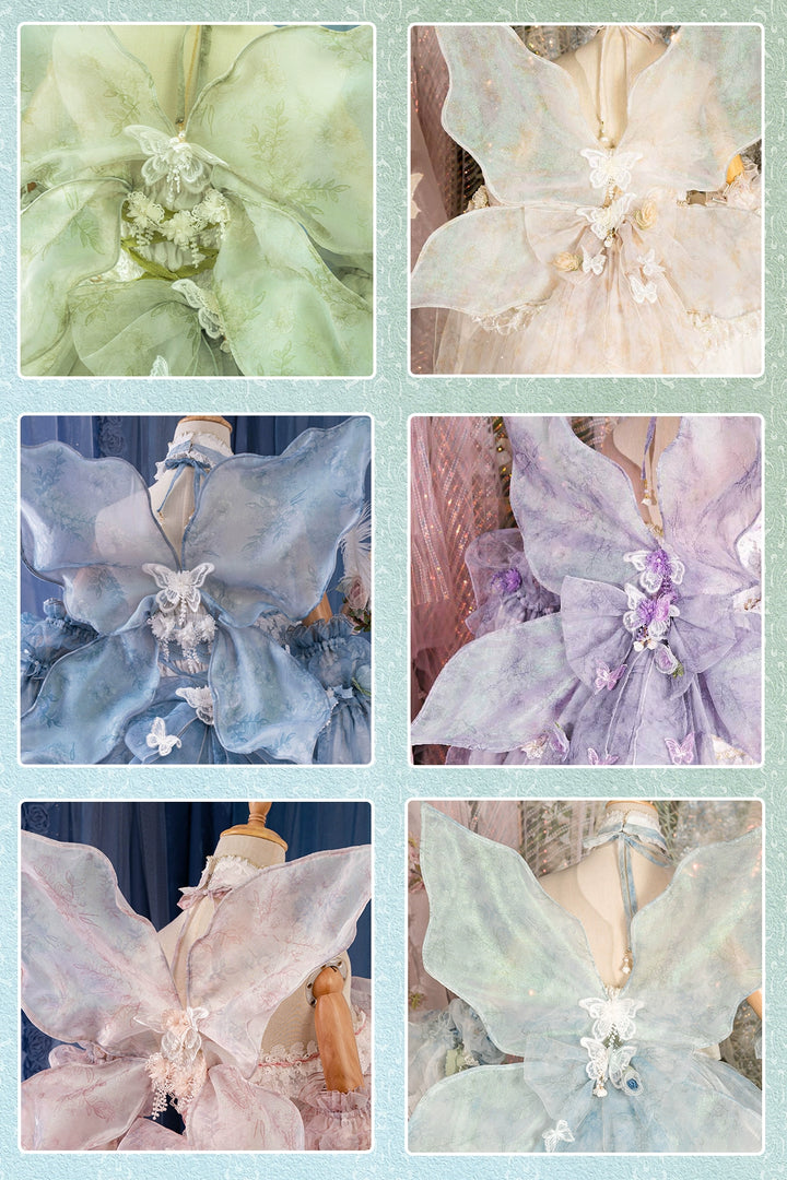 (BFM)Bramble Rose~Butterfly Love Dream~Sweet Lolita SK Full Set Butterfly Theme Gorgeous Dress S One Butterfly Feather Wing(same color with the dress by default) 