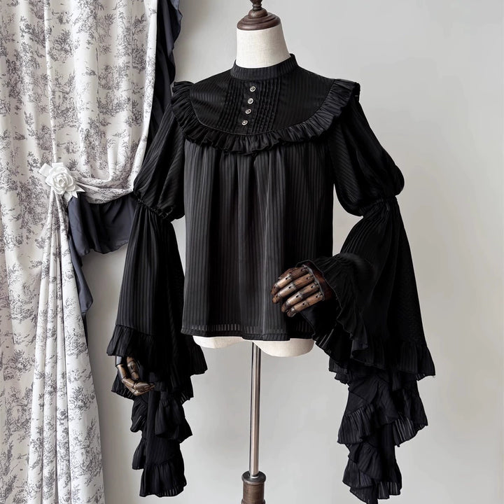 Muppet Mind Ben~Dreaming~Gothic Lolita Princess Sleeves Blouse Striped Printing Black-S size