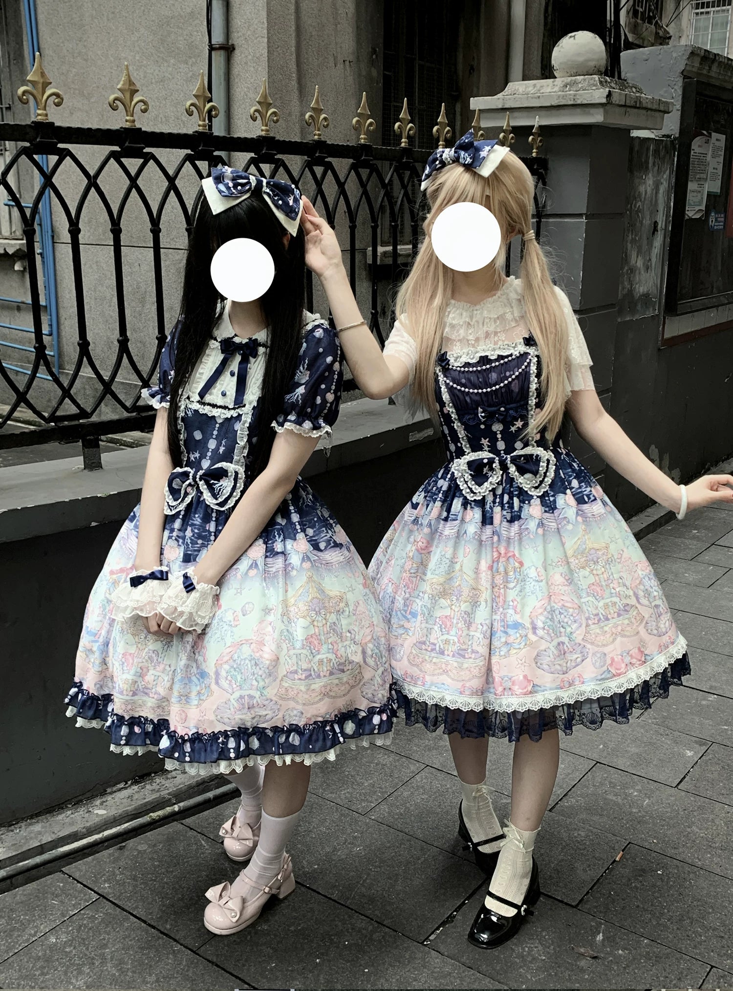 Glimmering Carousel - Sweet Lolita OP & JSK Dress Set, Ocean Carousel Print 45827:863920
