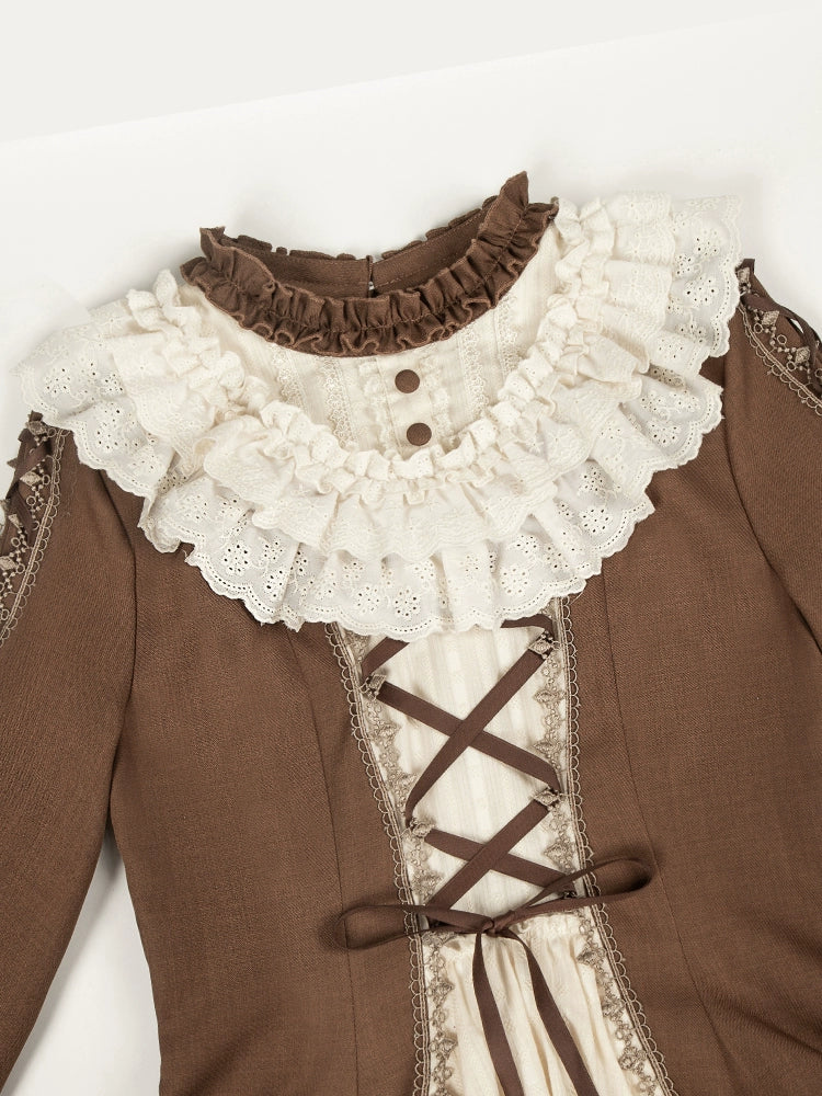 With PUJI - Walnut Box - Classic Lolita OP Dress Suit, Flared Sleeve 43834:786829