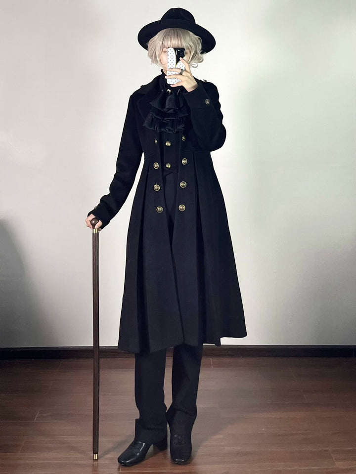 Gazing Galactic~Ouji Lolita Coat Winter Gothic Prince Wool Outwear Black S 