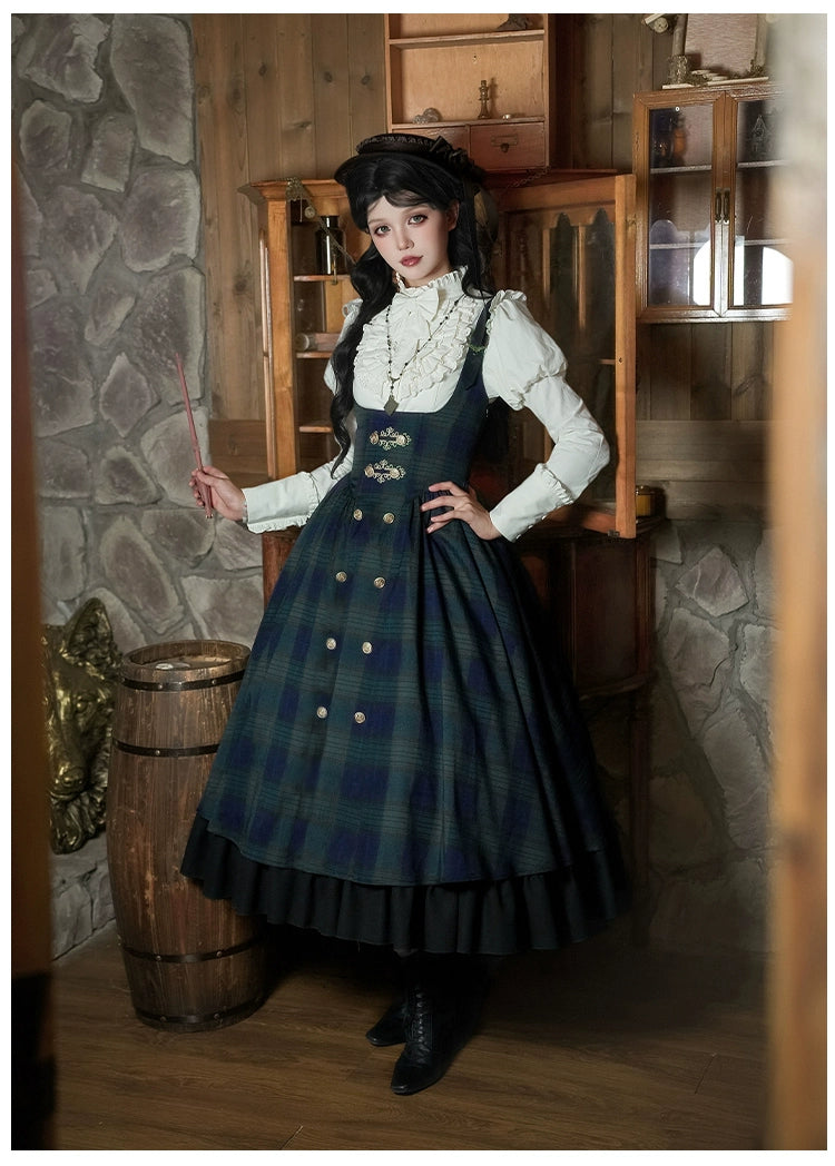 With PUJI - Berlin Souvenir - Plaid Preppy Style Lolita Bust Supporting JSK Outfit 43928:789957