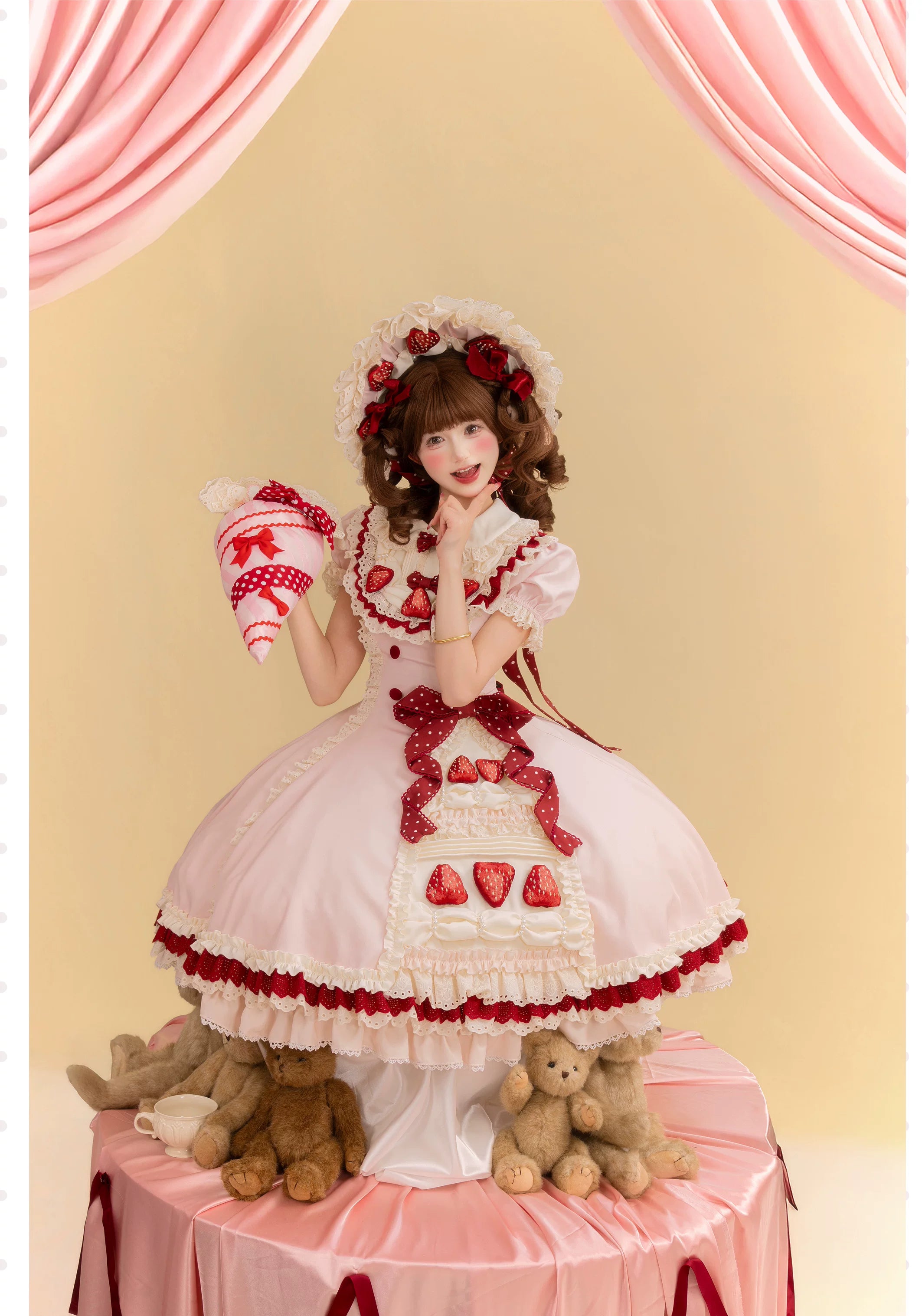 Strawberry Cake - Old School Lolita Dress, Detachable Sleeves 44451:808824