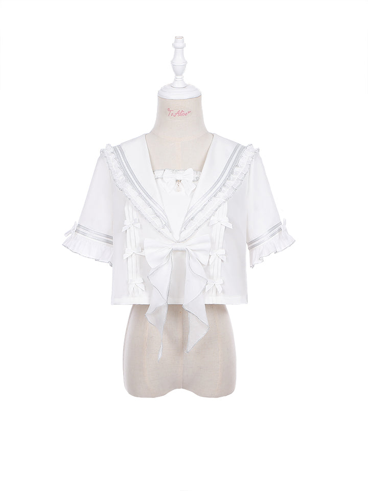 (BFM)Dear Dolls~Kawaii Lolita Shirt JK Sailor Half Skirt S White Top 