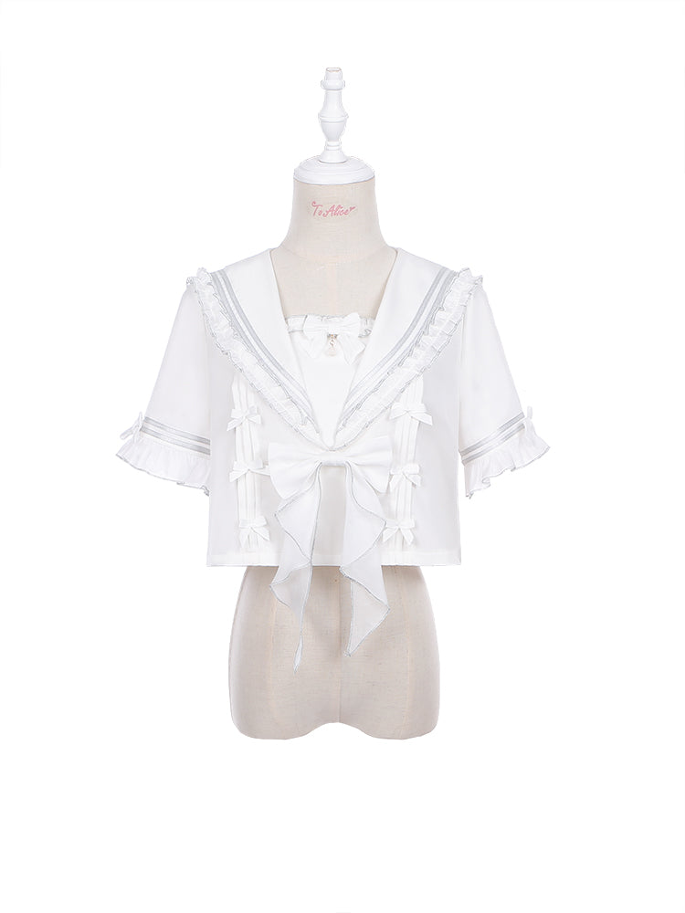 (BFM)Dear Dolls~Kawaii Lolita Shirt JK Sailor Half Skirt S White Top 