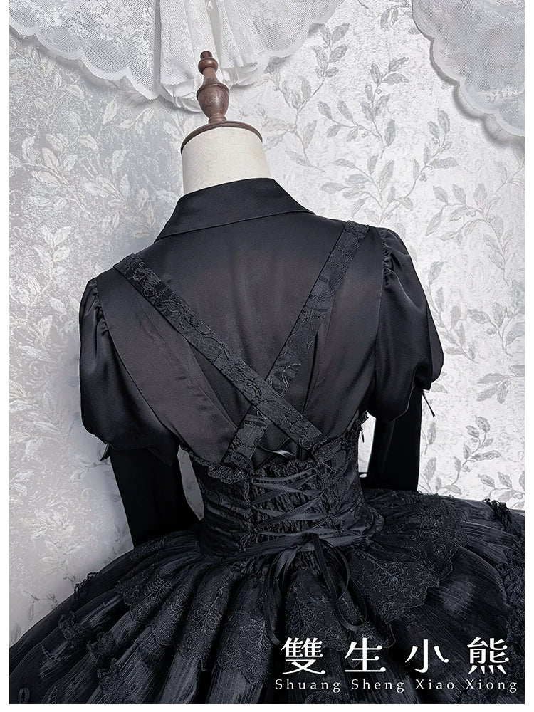 Dark Fog Feast - Gothic Lolita Bust-support Strap Dress, Lace & Cross