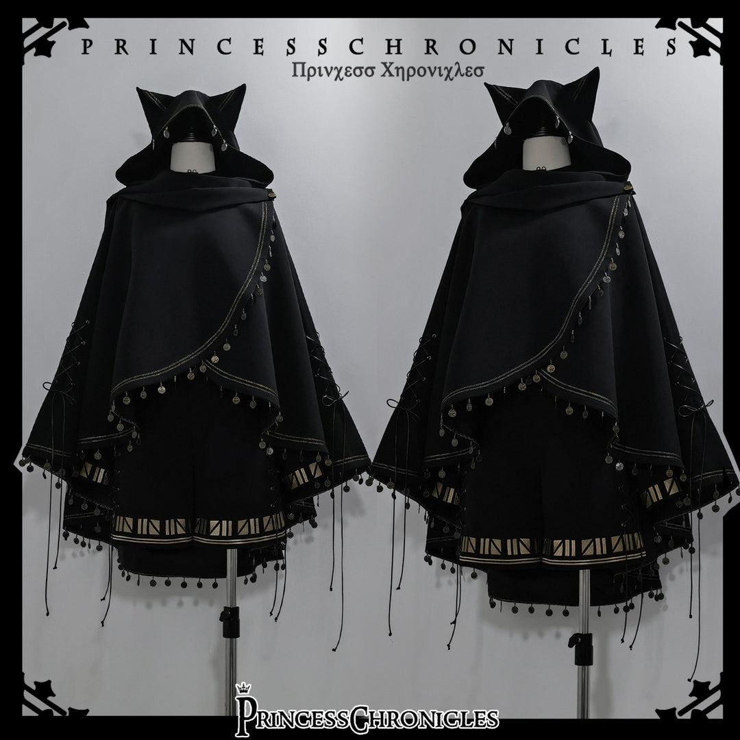 Princess Chronicles~Black Cat~Black Ouji Lolita Cape with Cool Cat Ear Hood