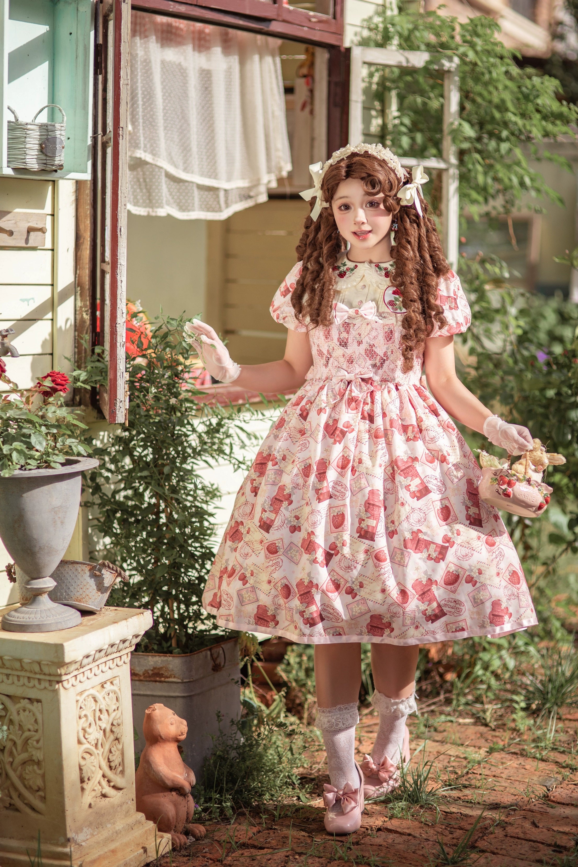 Strawberry Witch - Kawaii Lolita OP Dress, Strawberry Print 43836:786705