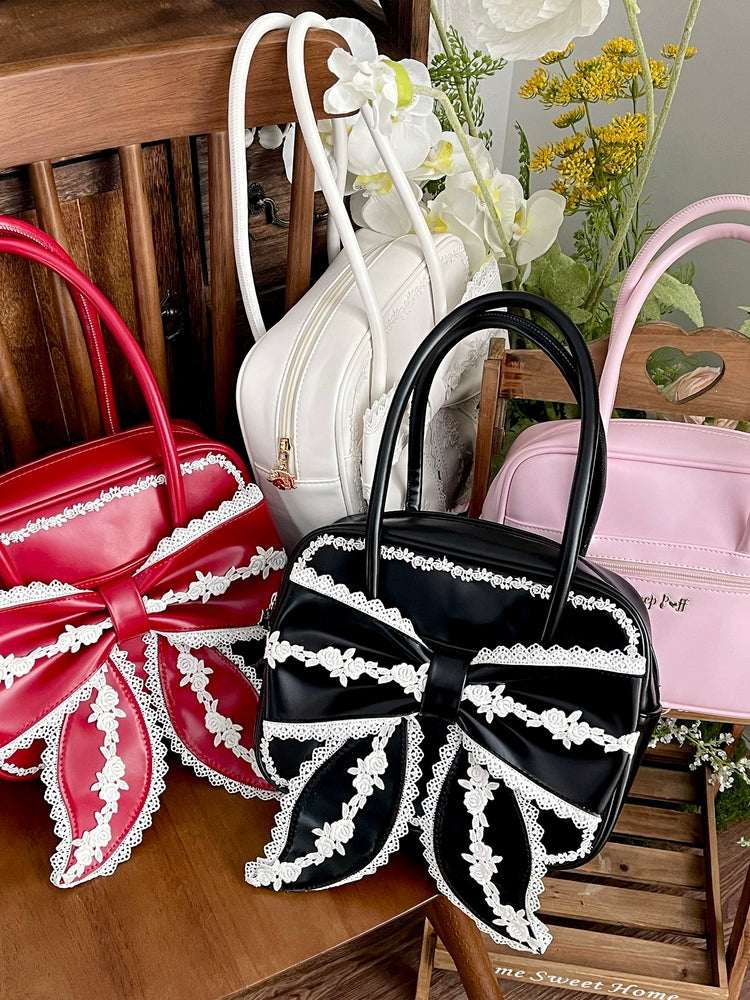 Sheep Puff - Old School Lolita Bag, Ear-Like Bow & Floral Lace