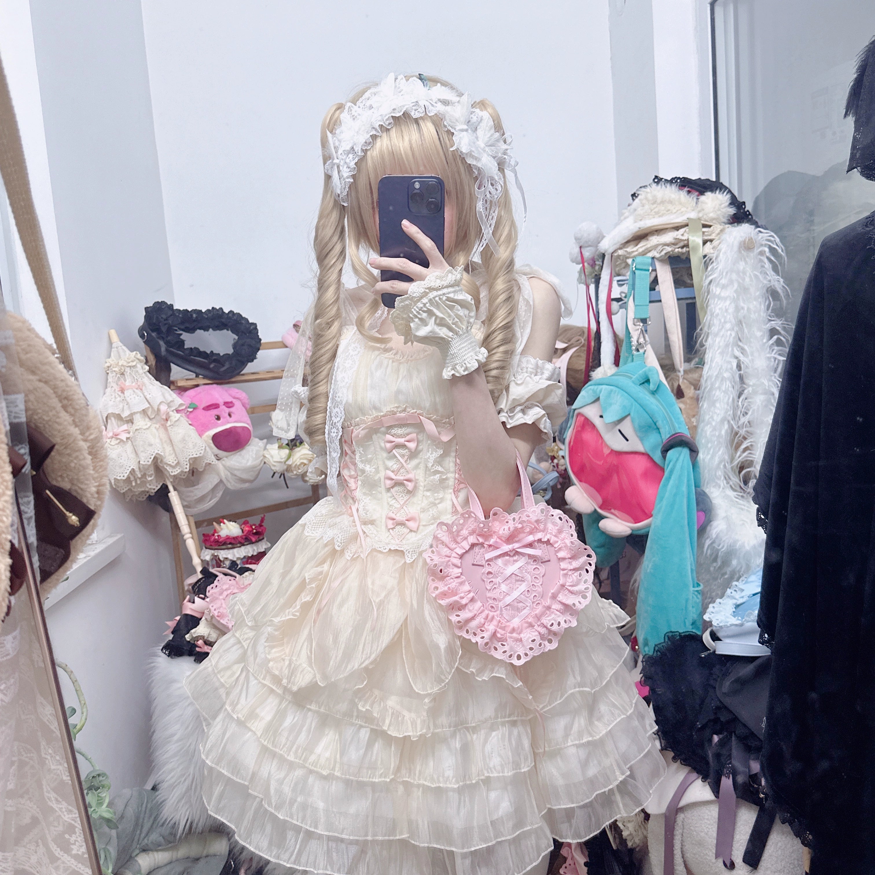 Chestnut Lolita~Sweet Lolita Bag Heart-shaped Lace Bag Multicolors 36106:523294
