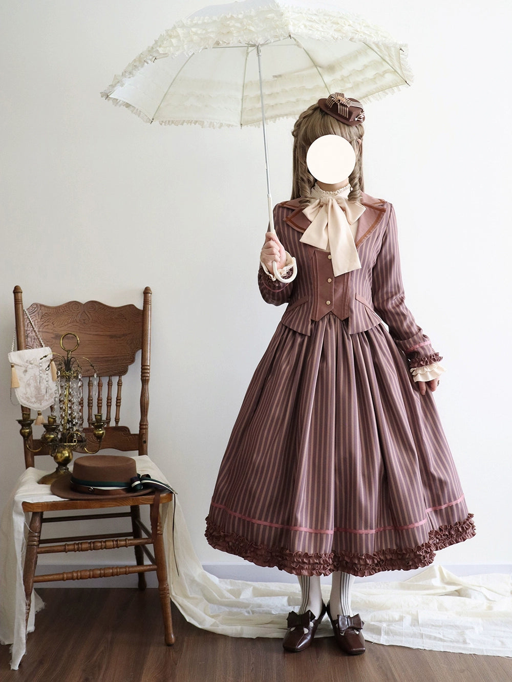 Miss Point~Classical Chocolate~Classic Lolita Jacket Elegant Striped Short Outwear