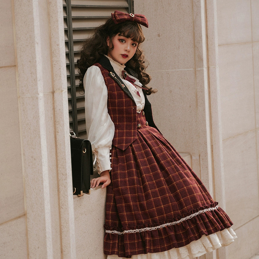 Miss Point - Rose - Elegant Lolita Pliad Print Vest Customized
