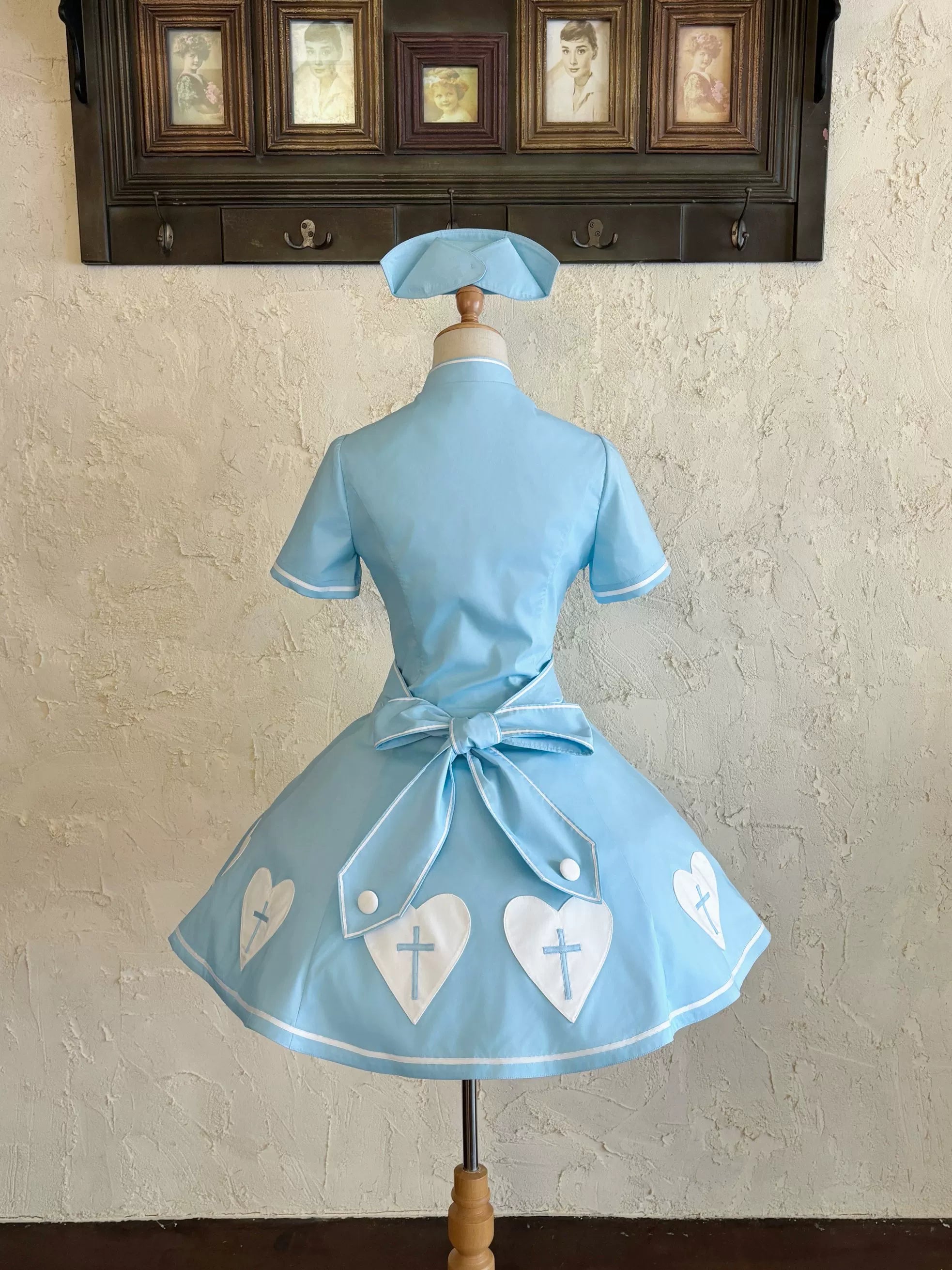 Sweet Heart Hospital - Old School Lolita Stand Collar OP Dress, Heart-cross Patches