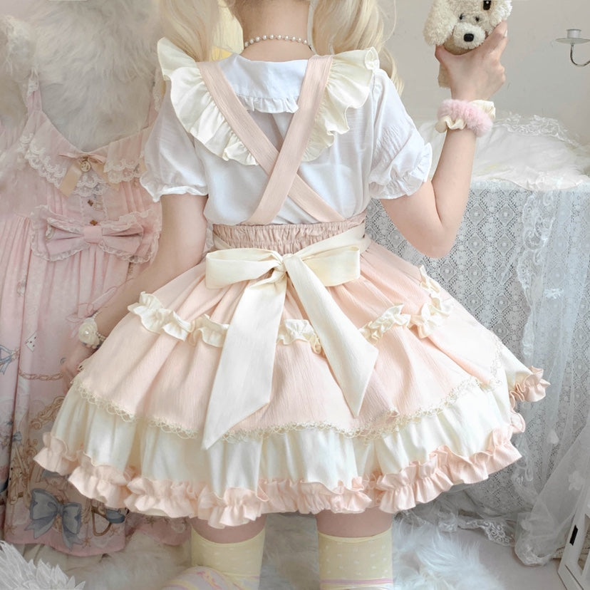 Qianmu~Lollipop~Kawaii Lolita Suspender Mini SK with Tiered Ruffle and Multicolor 42407:739224