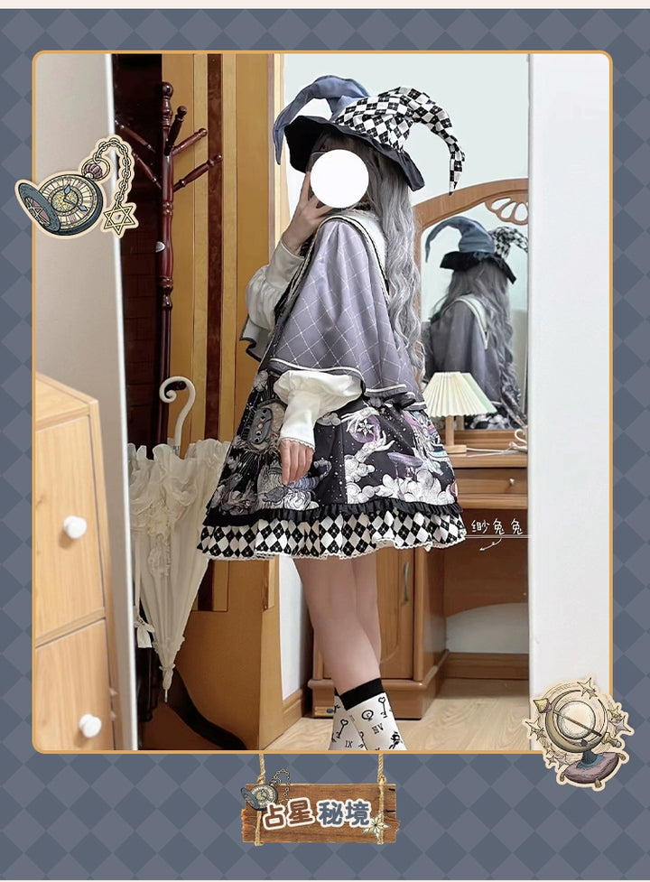 Honey Machine~The Secret Of Astrology~Kawaii Casual Lolita Printed OP Dress Long Sleeve   