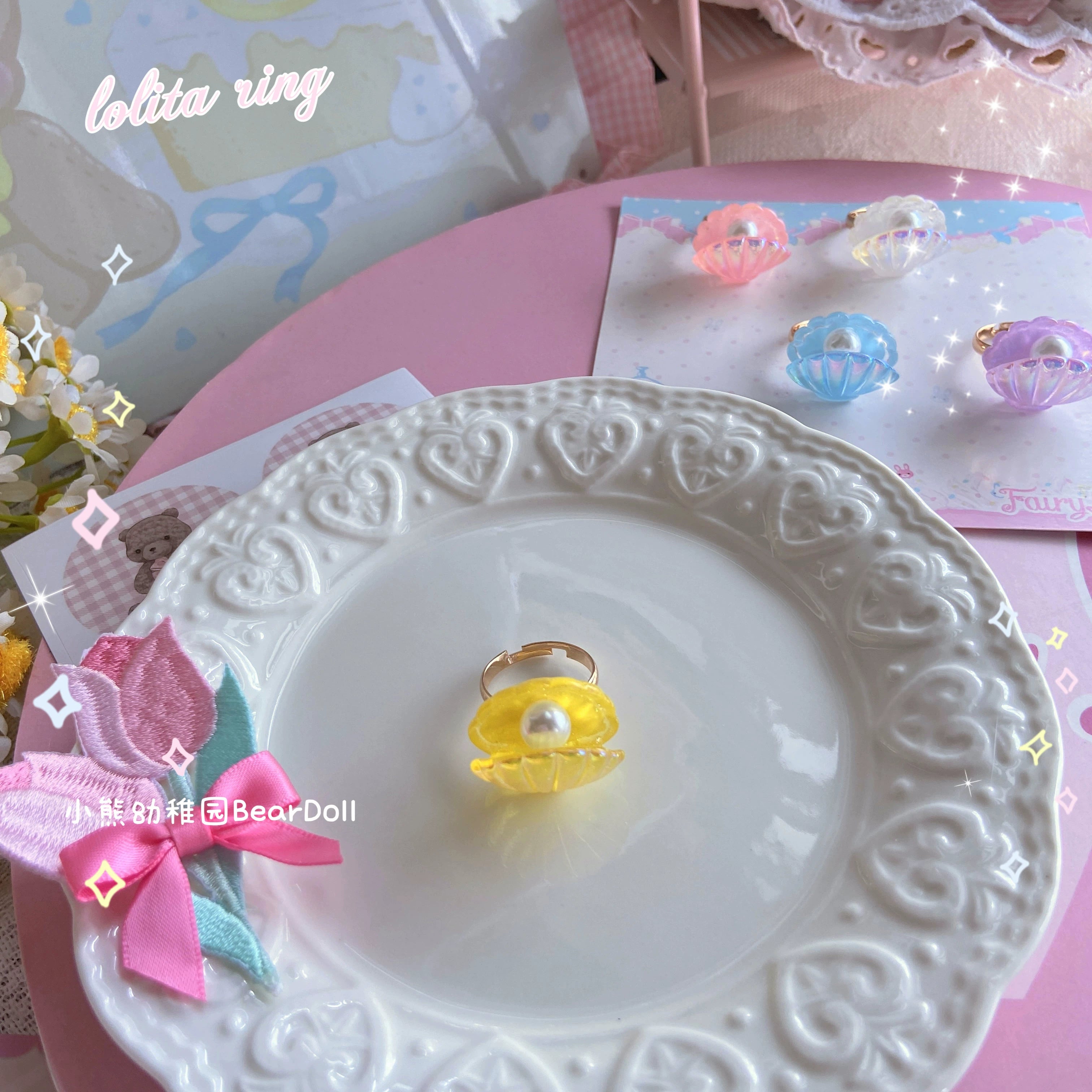 Bear Doll~Kawaii Lolita Ring Adjustable Shell Heart Shape Accessories 36060:510268