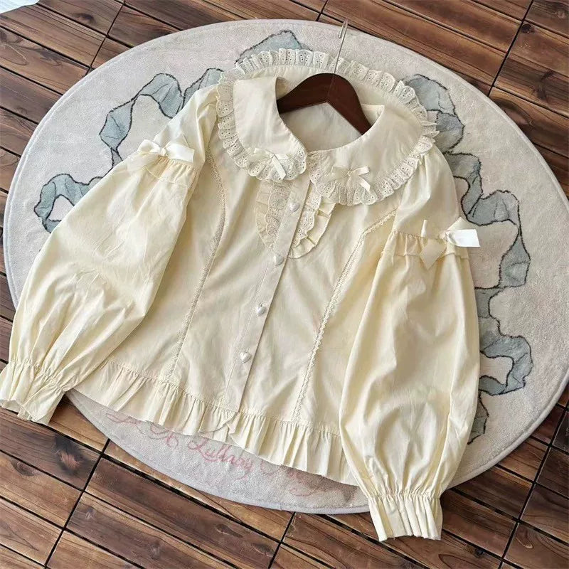 Cotton Sweet Lolita Peter Pan Collar Blouse, Heart Buttons (L M S) 45814:863069